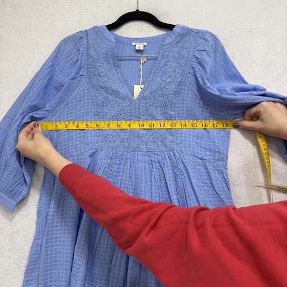 Sundance Dress Womens Small Blue Embroidered Boho Peasant Midi V-Neck Pockets - Picture 3 of 9